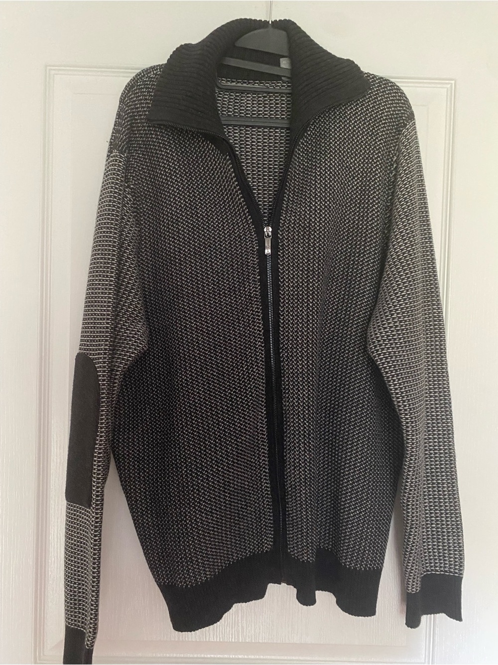 Perry Ellis Men’s Black & White Zip-Front Knit Sweater Jacket Sz XL cotton/wool
